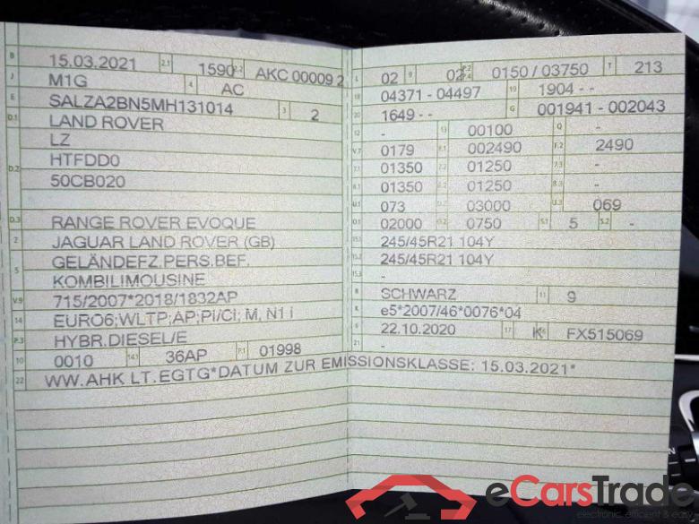 Land Rover Range Rover Evoque (2018->) DE - SUV5 2.0 D165 Mild-Hybrid EU6d, Evoque R-Dynamic S (EURO 6d), 2020 - 2023 #5