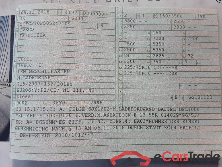 Iveco Daily Fahrgestell (2014->) DE - Pr2 70 C 21 EU6, (Euro6), 2017 - 2020 #2